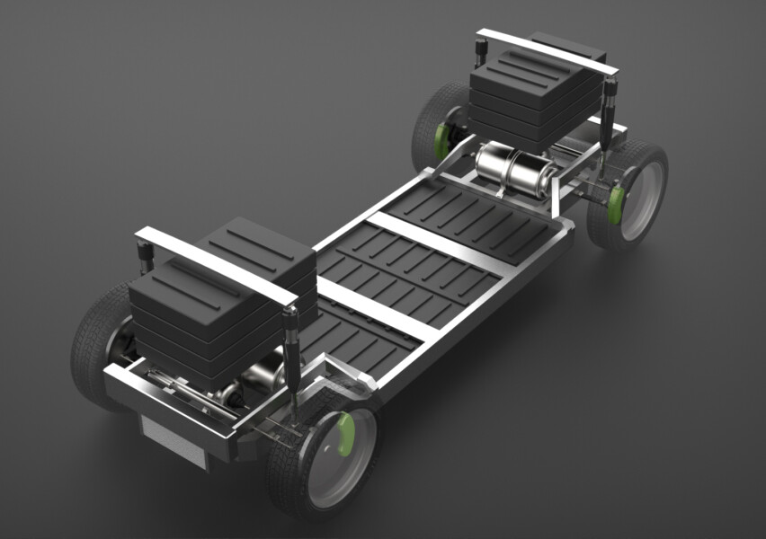 To design an effective exterior design, I had to design a realistic technical package consisting of chassis, suspension, motors and battery packs.